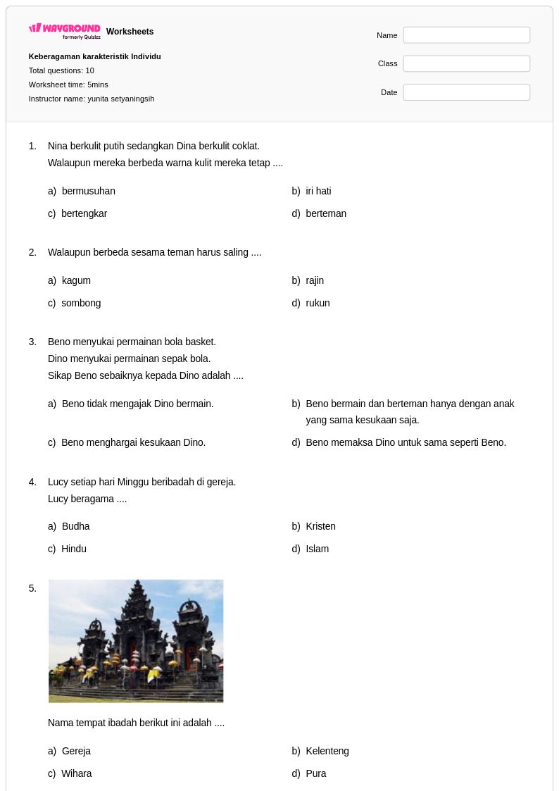 8 Contoh Soal PKN Kelas 2 Keberagaman Karakteristik Individu di Sekolah yang Wajib Dikuasai
