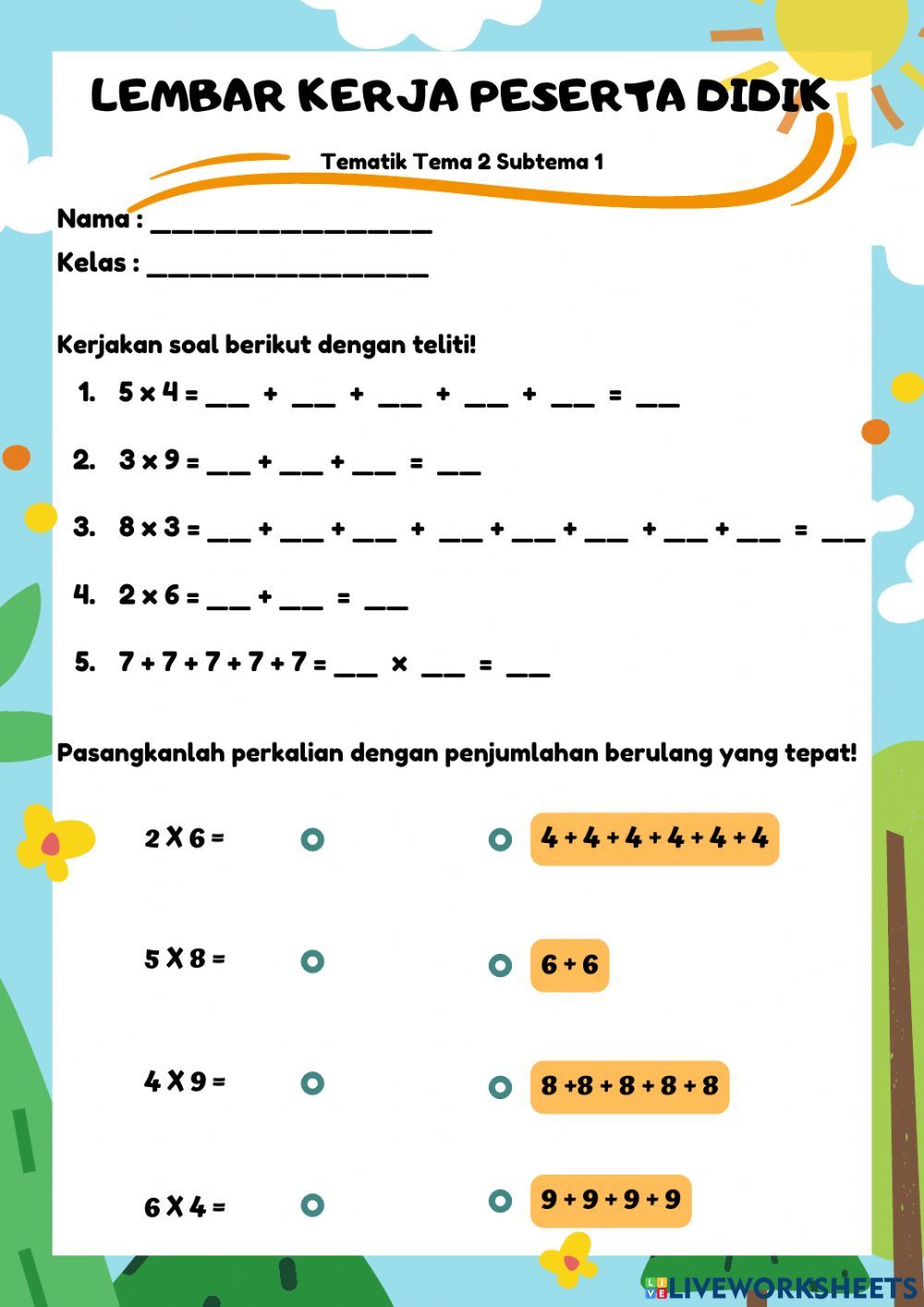 Perkalian Dasar Kelas II worksheet Birinci sınıf matematiği Perkalian Dasar Kelas II worksheet Birinci sınıf matematiği