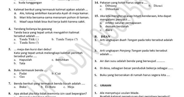 Akhirnya Tersedia Download Soal Ulangan Semester 1 Kelas 2 SD Tema 4 Lengkap dengan Kunci Jawaban