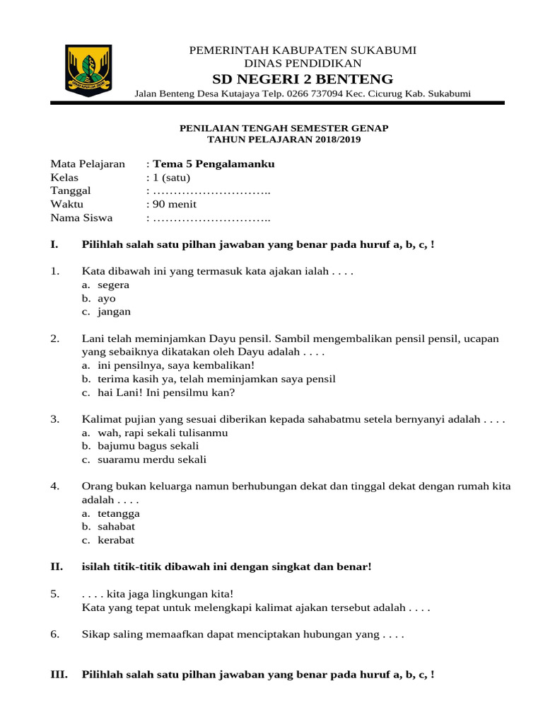 Sudah Terbukti Efektif 5 Contoh Soal PAT Kelas 1 SD Semester 2 Tema 5 Wajib Dikuasai di 2026
