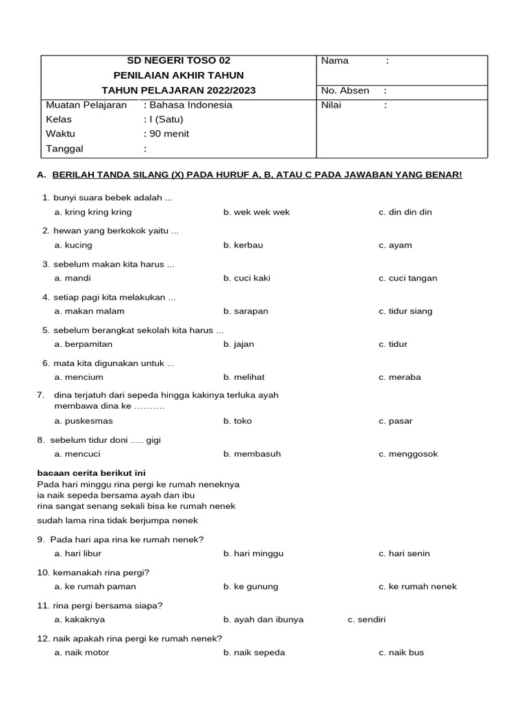 Ternyata Ini 5 Contoh Soal PAT Kelas 1 K13 2026 Paling Dicari