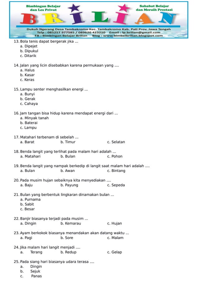 Wah Ternyata Ini Bocoran Soal Bahasa IPA Kelas 1 SD Semester 2 Agar Anak Cepat Bisa