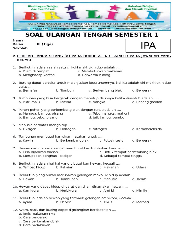 Wajib Tahu! Kumpulan soal bahasa ipa kelas 3 semeter 1 Terbaru Agar Anak Makin Pintar
